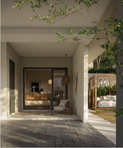 A sheltered entrance perspective