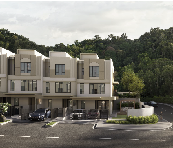 Selayang Mulia terrace homes against a wooded hillside