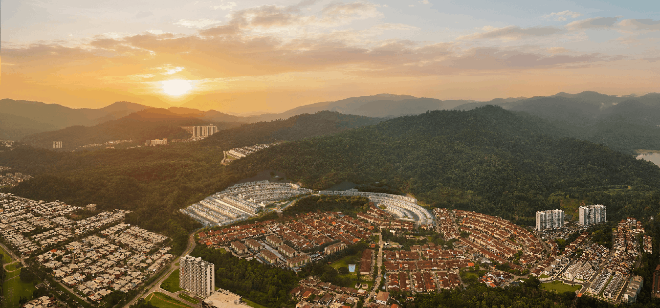 Selayang Mulia township within its surrounding green hills